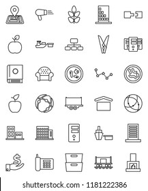 thin line vector icon set - clothespin vector, apple fruit, archive, constellation, investment, hierarchy, cereals, navigator, Railway carriage, phone, truck trailer, port, dry cargo, microbs