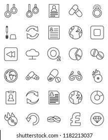 thin line vector icon set - toilet brush vector, glasses, world, personal information, pie graph, pound, pills, gymnast rings, oxygen, earth, music hit, stop button, backward, cloud network, refresh