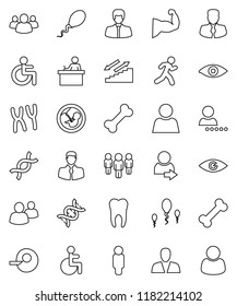 thin line vector icon set - student vector, manager, man, muscule hand, stairways run, bone, client, group, disabled, eye, dna, pregnancy, insemination, chromosomes, sperm, tooth, user, login