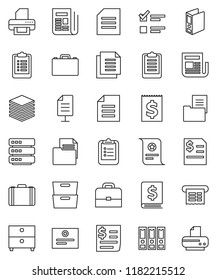 thin line vector icon set - case vector, clipboard, certificate, document, archive, exam, annual report, binder, receipt, newspaper, big data, network, estate, printer