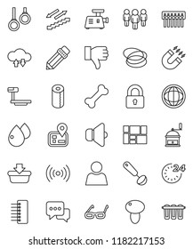 Thin Line Vector Icon Set - Toilet Paper Vector, Ladle, Hand Mill, Mushroom, Pencil, Glasses, Magnet, World, Man, Stairways Run, Bone, Hoop, Gymnast Rings, Navigator, Consolidated Cargo, Big Scales