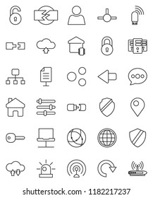 thin line vector icon set - antenna vector, connect, connection, notebook network, cloud exchange, server, equalizer, shield, usb modem, share, home, message, arrow, redo, upload, globe, hierarchy