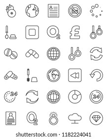 thin line vector icon set - toilet brush vector, world, personal information, pie graph, pound, no fastfood, gymnast rings, oxygen, earth, music hit, stop button, backward, pills, cloud network