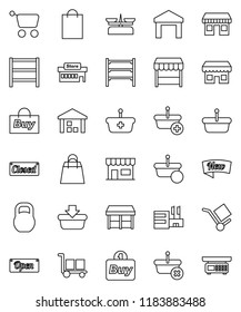 thin line vector icon set - office vector, cargo, warehouse, weight, shelving, new, open, closed, shopping bag, market, store, mall, buy, basket, cart, scales