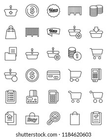 thin line vector icon set - dollar coin vector, cart, credit card, stack, estate document, search, new, shopping bag, buy, barcode, reader, basket, list