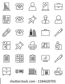 thin line vector icon set - shining window vector, pencil, student, case, pen, paper pin, archive, manager, clipboard, phone, receipt, classic, thumbtack, diagnostic monitor, medical room, user