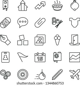 thin line vector icon set - graphite pencil vector, wind direction indicator, growth up, line chart, Child T shirt, tumbler, cubes for children, big core, boiler, calendar, speech, picture, clip