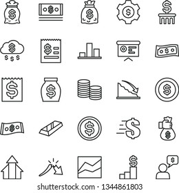 thin line vector icon set - dollar vector, line chart, coins, recession, a crisis, article on the, financial item, money, dollars, cash, report, growth arrows, gold bar, bag hand, rain, coin, column