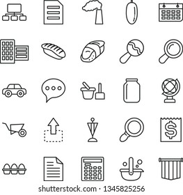thin line vector icon set - scribbled paper vector, beanbag, motor vehicle, toy sand set, building trolley, city block, speech, globe, move up, bundle of eggs, sushi, japanese, date fruit, jar, file