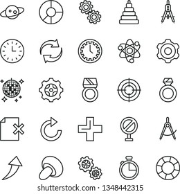 thin line vector icon set - prohibition vector, clock face, renewal, plus, clockwise, stacking toy, cogwheel, timer, delete page, porcini, gear, gears, scribed compasses, Measuring, ring diagram