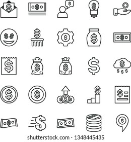thin line vector icon set - dollar vector, column of coins, denomination the, article on, financial item, catch a coin, money, dollars, cash, rain, pedestal, bag, gear, idea, eyes, growth, mail, pin