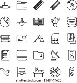 thin line vector icon set - folder vector, archive, bookmark, books, book, pass card, SIM, a crisis, pie charts, statistical research, memory, usb, cd, connect, big data, clipboard, escalator