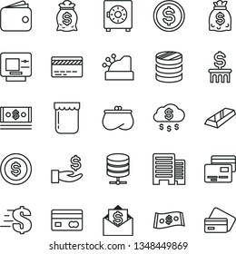 thin line vector icon set - bank card vector, dollar, buildings, big data server, strongbox, cards, jam, reverse side of a, column coins, get wage, wallet, purse, dollars, cash, cashbox, gold bar