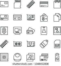 thin line vector icon set - bank card vector, clean paper, baby bib, picture, pass, cards, label, processor, SIM, reverse side of a, front the, financial item, memory, pc, gpu, sd, wallet, identity