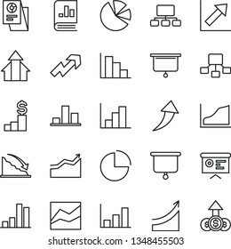thin line vector icon set - growth up vector, pie chart, line, negative histogram, positive, bar, recession, scheme, hierarchical, charts, book on statistics, statistical research, financial report