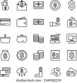 thin line vector icon set - bank card vector, dollar, cards, coins, shopping basket, denomination of the, article on, financial item, get a wage, wallet, purse, money, cash, machine, bag hand, rain