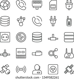 thin line vector icon set - power socket type b vector, f, big data, phone call, plug, electric, SIM card, connections, dispatcher, mobile, usb, router, network, connect, lan connector, wireless
