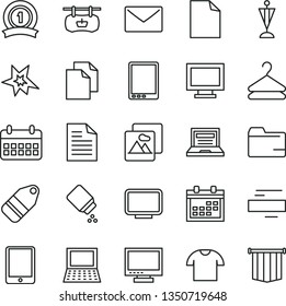 thin line vector icon set - laptop vector, monitor, window, calendar, clean sheet of paper, scribbled, folder, minus, baby powder, envelope, picture, T shirt, hanger, label, tablet pc, notebook