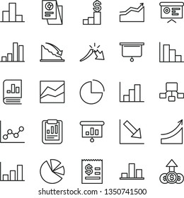 thin line vector icon set - pie chart vector, bar, line, graph, negative, histogram, positive, recession, a crisis, statistical report, hierarchical scheme, article on the dollar, charts, research