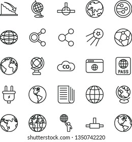 Thin Line Vector Icon Set - Sign Of The Planet Vector, Globe, Earth, Passport, Plug, CO2, Connection, Connections, Recession, Newspaper, Network, Browser, Connect, Man Hold World, First Satellite