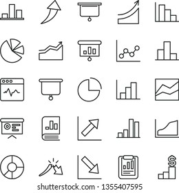 thin line vector icon set - pie chart vector, bar, line, graph, growth, negative, histogram, positive, cardiogram, a crisis, statistical report, ring diagram, charts, book on statistics, financial