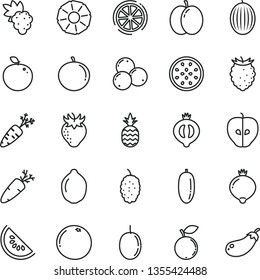 thin line vector icon set - carrot vector, a pineapple, apple, grape, tasty, strawberry, medlar, half of, raspberry, blueberry, blueberries, mulberry, melon, slice water, date fruit, tangerine, lime