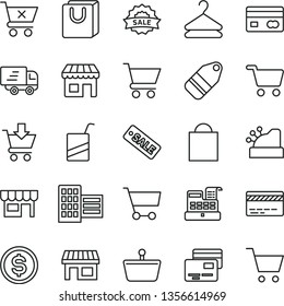 thin line vector icon set - paper bag vector, bank card, e, city block, cart, put in, crossed, with handles, cards, kiosk, hanger, label, stall, shopping, basket, reverse side of a, dollar, cashbox