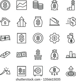thin line vector icon set - dollar vector, line chart, strongbox, coins, recession, a crisis, article on the, financial item, money, dollars, growth arrows, gold bar, bag hand, rain, coin, mortgage