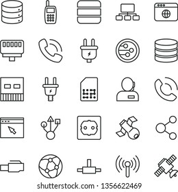 thin line vector icon set - power socket type f vector, big data, phone call, plug, electric, SIM, connection, scheme, dispatcher, mobile, usb, network, browser, connect, lan connector, wireless