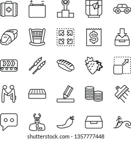 Thin Line Vector Icon Set - Cradle Vector, Medical Bag, Motor Vehicle, Drawing, Brick, Spatula, Put In A Box, Drawer, Expand Picture, Size, Barbecue, Sushi, Japanese, Glass Of Tea, Branch Grape