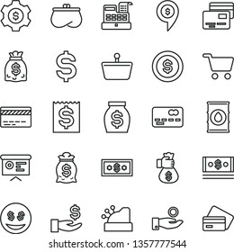 thin line vector icon set - bank card vector, cards, oil, shopping cart, basket, front of the, denomination dollar, financial item, get a wage, catch coin, purse, money, dollars, cash, machine, gear