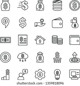 thin line vector icon set - purse vector, dollar, coins, column of, denomination the, article on, catch a coin, wallet, money, dollars, bag hand, rain, mortgage, pedestal, gear, idea, growth, dialog