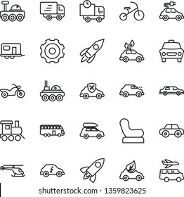 thin line vector icon set - truck lorry vector, Baby chair, motor vehicle, toy train, tricycle, car, delivery, eco, environmentally friendly transport, electric, retro, autopilot, rocket, Express