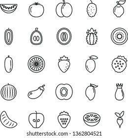 thin line vector icon set - strawberry vector, strawberries, apple, half apricot, quince, tasty, raspberry, rose hip, mulberry, water melon, mango, slice, date fruit, of tangerine, loquat, sweet