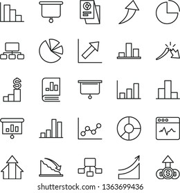 thin line vector icon set - pie chart vector, bar, graph, growth, positive histogram, cardiogram, recession, a crisis, scheme, hierarchical, ring diagram, charts, book on statistics, presentation