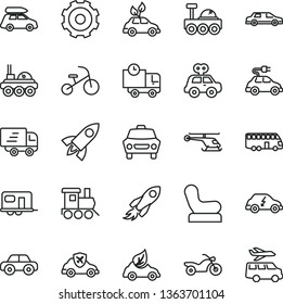 thin line vector icon set - truck lorry vector, Baby chair, motor vehicle, present, toy train, tricycle, car, delivery, eco, environmentally friendly transport, electric, autopilot, space rocket