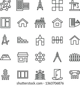 thin line vector icon set - box of bricks vector, house, dwelling, brick wall, window, frame, city block, tile, ceramic tiles, hedge, paving slab, home, industrial enterprise, tower crane, 3d cube