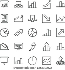 thin line vector icon set - growth up vector, pie chart, bar, line, graph, negative, histogram, recession, statistical report, scheme, hierarchical, ring diagram, charts, presentation, financial