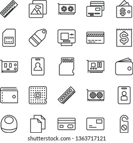 thin line vector icon set - bank card vector, purse, clean paper, baby bib, picture, pass, cards, label, processor, SIM, reverse side of a, financial item, wallet, memory, pc, gpu, sd, identity, atm