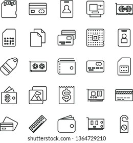 thin line vector icon set - bank card vector, purse, clean paper, picture, cards, label, processor, SIM, reverse side of a, front the, financial item, wallet, memory, pc, gpu, sd, identity, atm