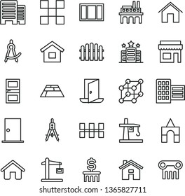 thin line vector icon set - house vector, box of bricks, dwelling, window frame, ntrance door, interroom, buildings, city block, tile, ceramic tiles, hedge, paving slab, home, industrial enterprise