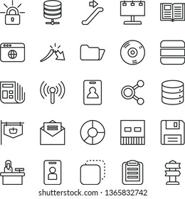 thin line vector icon set - received letter vector, book, big data, server, copy, vintage sign, billboard with illumination, connections, a crisis, ring diagram, morning paper, usb, cd, browser