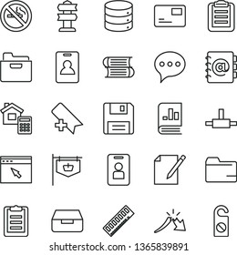 thin line vector icon set - add bookmark vector, folder, books, estimate, speech, big data, address book, pass card, drawer, notes, vintage sign, a crisis, on statistics, memory, browser, connect