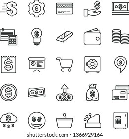 thin line vector icon set - bank card vector, dollar, calculation, strongbox, cards, shopping cart, basket, coins, financial item, get a wage, wallet, dollars, cash, cashbox, report, gold bar, gear