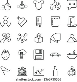 thin line vector icon set - wind direction indicator vector, graph, Child T shirt, baby rattle, big core, sample of colour, putty knife, electronic boiler, unpacking, a bowl rice porridge, jam