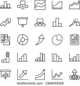 thin line vector icon set - growth up vector, pie chart, bar, line, graph, negative histogram, positive, a crisis, statistical report, scheme, hierarchical, ring diagram, research, presentation