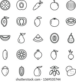 thin line vector icon set - beet vector, carrot, half apricot, raspberry, medlar, water melon, mango, of, loquat, goji berry, slice, date fruit, tasty plum, sweet, lemon, juicy, passion, grapefruit