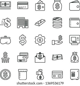 thin line vector icon set - bank card vector, purse, dollar, buildings, cards, jam, reverse side of a, column coins, denomination the, get wage, wallet, money, dollars, cash, gold bar, bag hand, atm