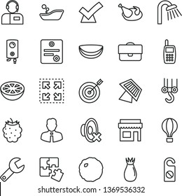 thin line vector icon set - repair key vector, silent mode, children's bathroom, Puzzles, winch hook, shower, boiler, employee, operator, size, chicken, cabbage, rose hip, blackberry, portfolio