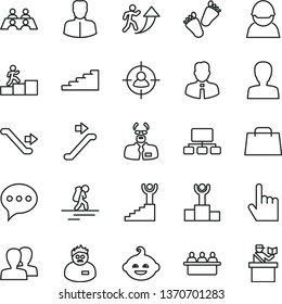 thin line vector icon set - woman vector, women, funny hairdo, children's tracks, employee, index finger, speech, racer, court hearing, man in sight, scheme, hand bag, conversation, scientist